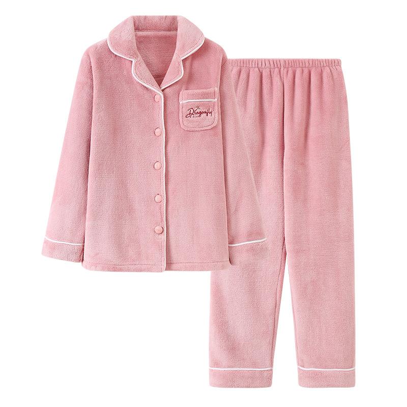 Coral Fleece Pajamas Women'S Autumn And Winter Flannel Fleece Thickened Loungewear Winter Wear Suit