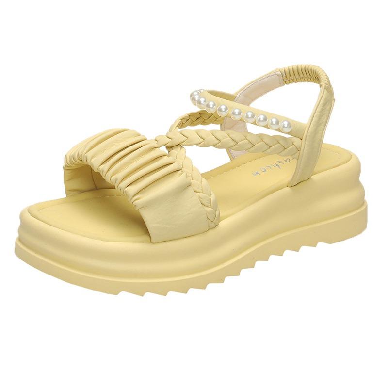 

Босоножки большого размера женские новые летние на платформе прилив с жемчугом с юбкой пляжная обувь женская 41 жёлтый