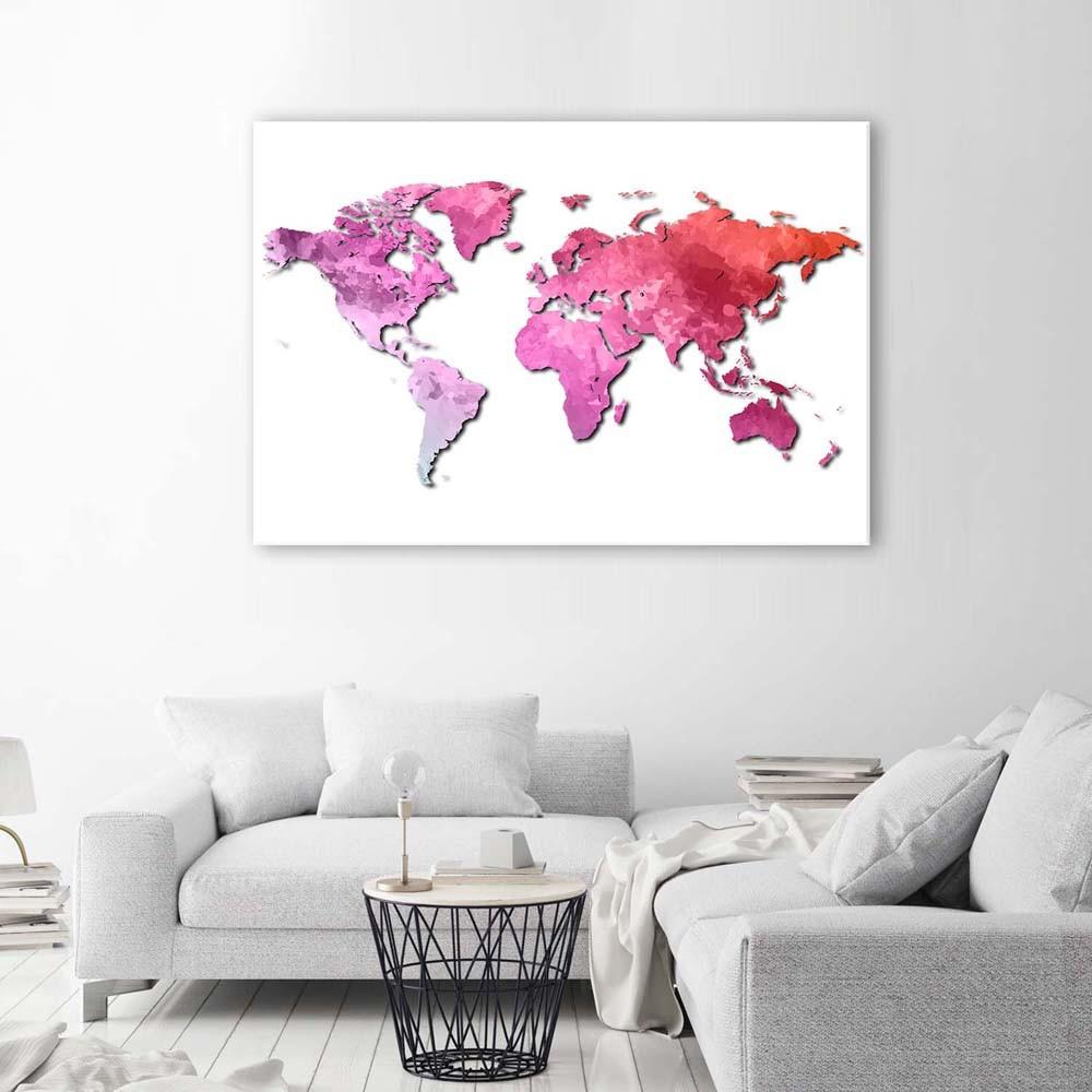 Canvas print, Pink world map