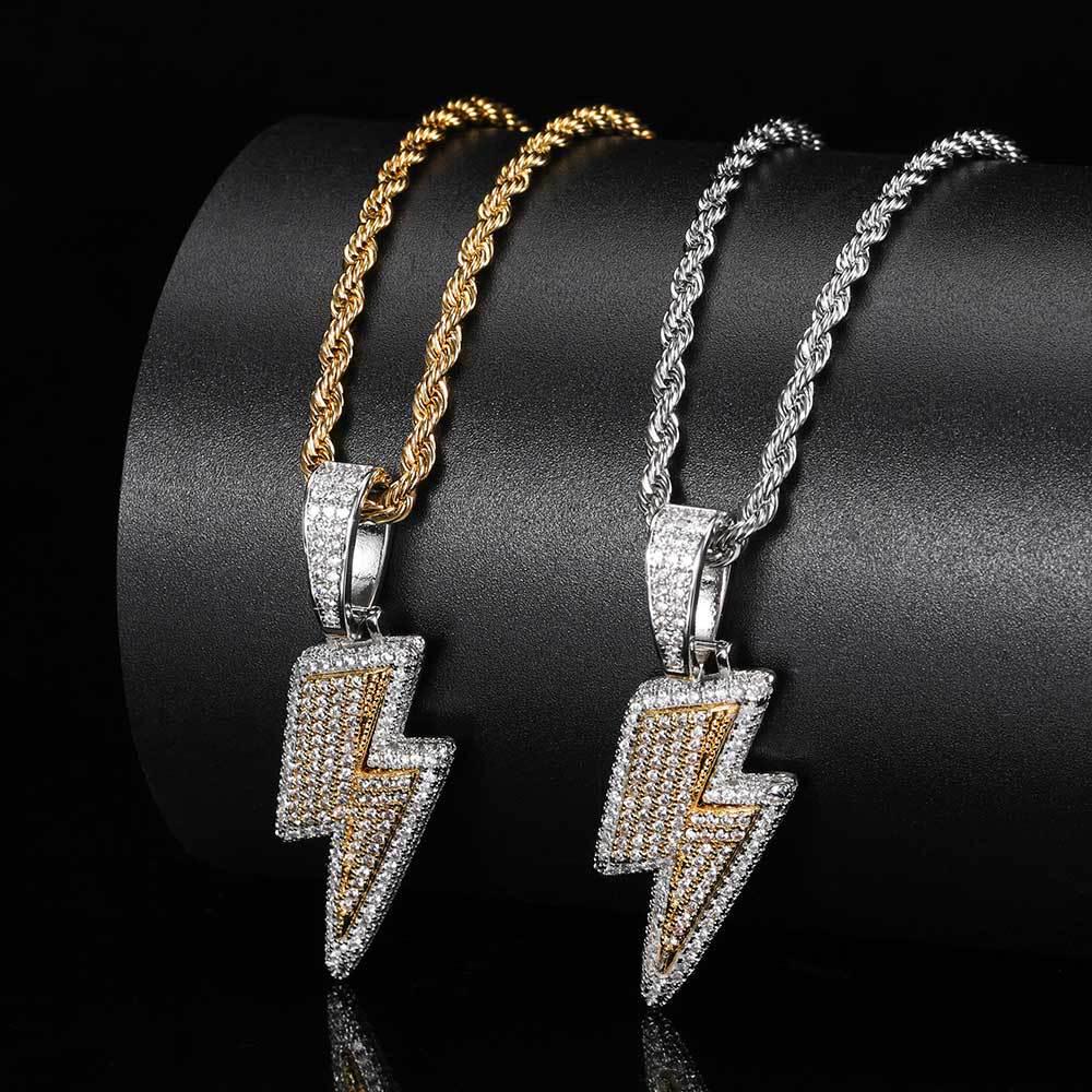 Trendy European & American Zircon Lightning Pendant Necklace: High-End, Personalized Hip Hop Chain for Men