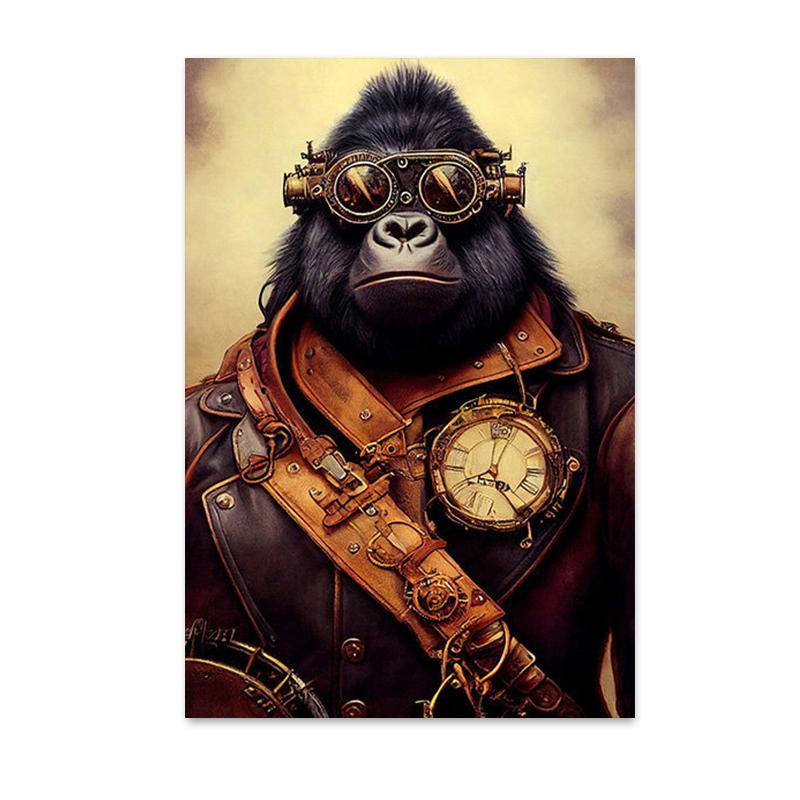Retro Funny Animal Steampunk Cat Astronaut Rabbit Canvas Painting Posters Prints Wall Art Pictures for Living Room Home Decor