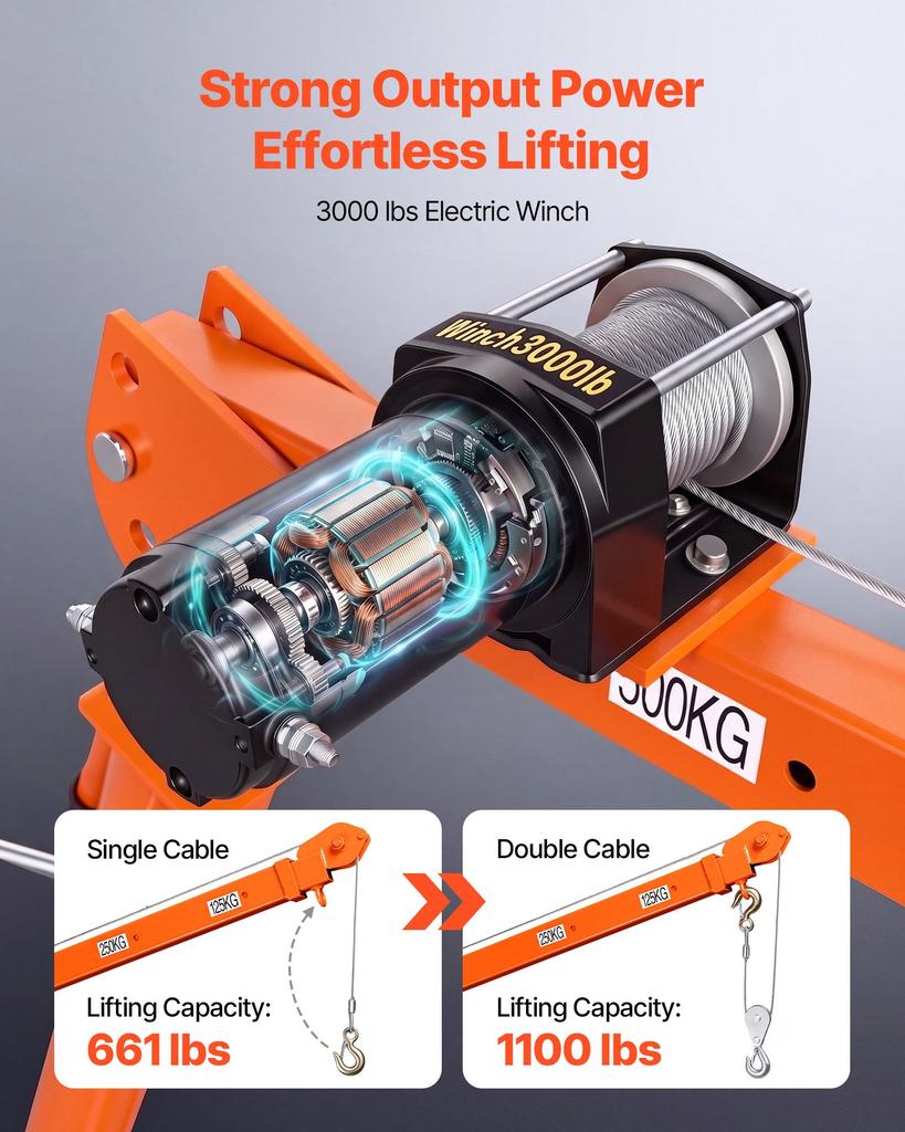 VEVOR Electric Truck Crane, 499 kg Pickup Truck Crane with 12V Electric Winch, 360 degrees Rotating Telescopic Boom, Premium Galvanized Steel