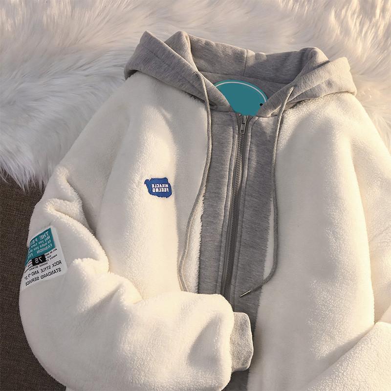 Women's Autumn and Winter New American Retro Loose Imitation Lamb Velvet Pullover Sweatshirt for Women