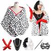 Damen Cruella Deville Kurzer Dalmatiner-Print Schal Rote Handschuhe Perlenkette Halloween Kostüm 1920er 1950er Kostüm Set