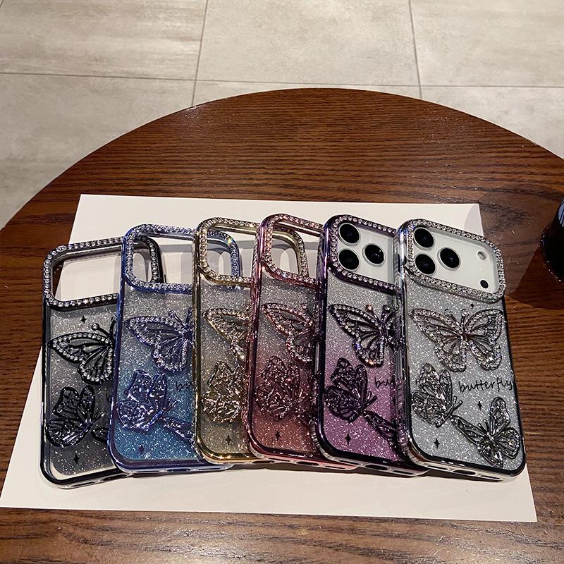 For IPhone 16 17 Air 12 13 14 15 Pro Max Shockproof Protection Cases Back Cover Luxury Glitter Diamond Butterfly Phone Case