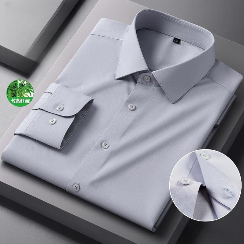 New Men Shirt Bamboo Fiber Long Sleeve Anti-wrinkle Non-ironing Slim Fashion Casual Business Office White Blue Social Shirt 5XL