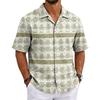 Men's Summer Short Sleeve Cuban Collar Shirt Casual Button Down Lightweight Breathable Fabric Beachwear Shirt