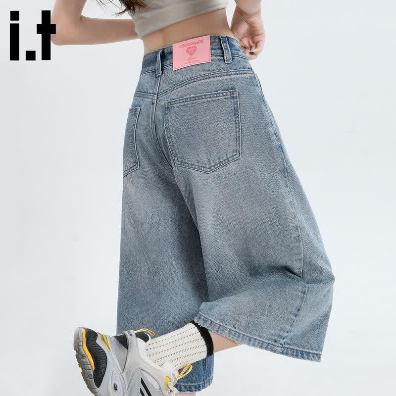 Women s High-Waist Loose Straight-Leg Cropped Denim Jeans L