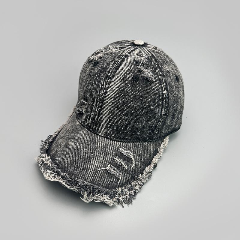 Neue Unisex Amerikanische Vintage Denimbroken Stil Farbverlauf Baseballkappen Vielseitige Mode Persönlicher Trend Atmungsaktive Ins Schirmmützen 52-60cm black
