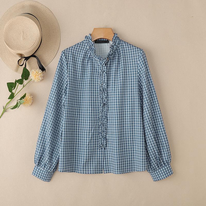 ZANZEA Women Grid Print Casual V-neck Loose Long Sleeve Blouse