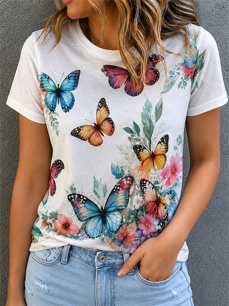 Women's Summer Fashion Casual T-Shirt 3D Floral Print Round-Neck Short-Sleeve Top Elegant and Chic Women's Short-Sleeve Top