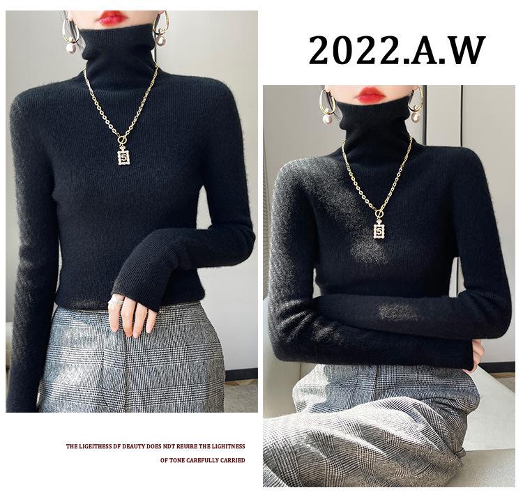 Women's Chunky Knit Turtleneck Sweater - Slim Fit, High Neck, Wool Base Layer for Autumn/Winter.