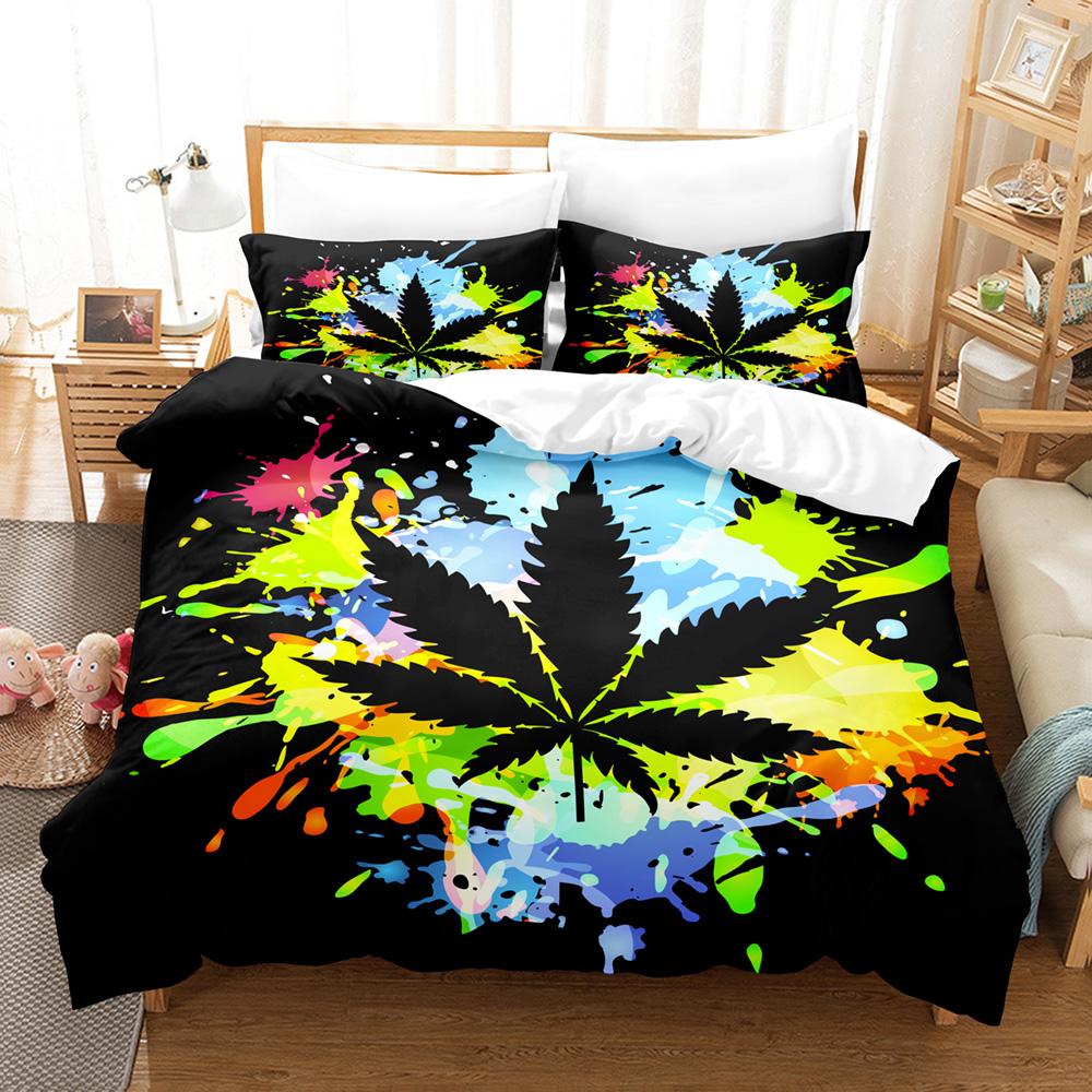 Comforter Colorful Maple Leaves Bedding Set Single Twin Full Queen King Size Cool Bed Set Aldult Kid Bedroom Three-Piece Suits 3