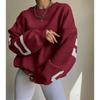 Damen Crew-Neck Langarm Oversized Sweatshirt Lockerer Schnitt Winter Buchstabenprint Pullover Top