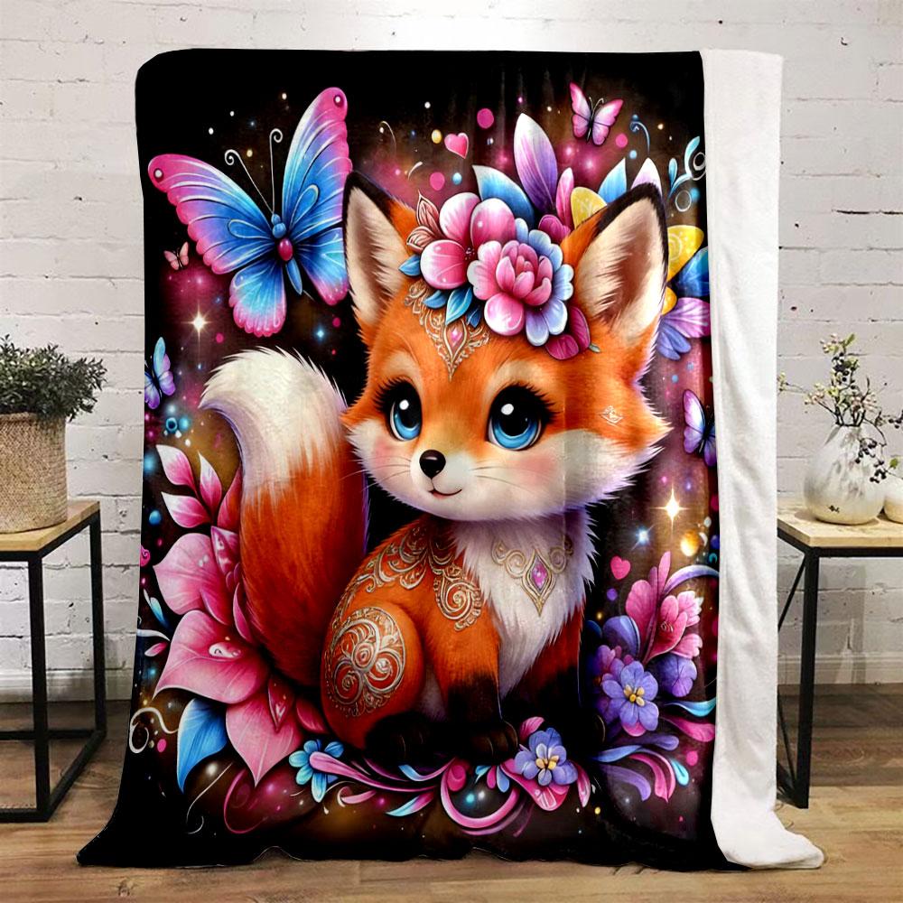 1PC Animals in Dreamy and Vibrant Flowers Printed Blanket, All-Season Multi-Use for Nap Camping, Travel, Car, Sofa Luxury Gift