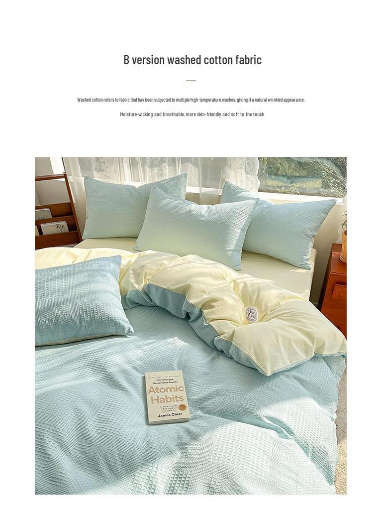 2024 A-Class Pure Cotton Bedding Set: Solid Color Duvet Cover & Bed Sheet