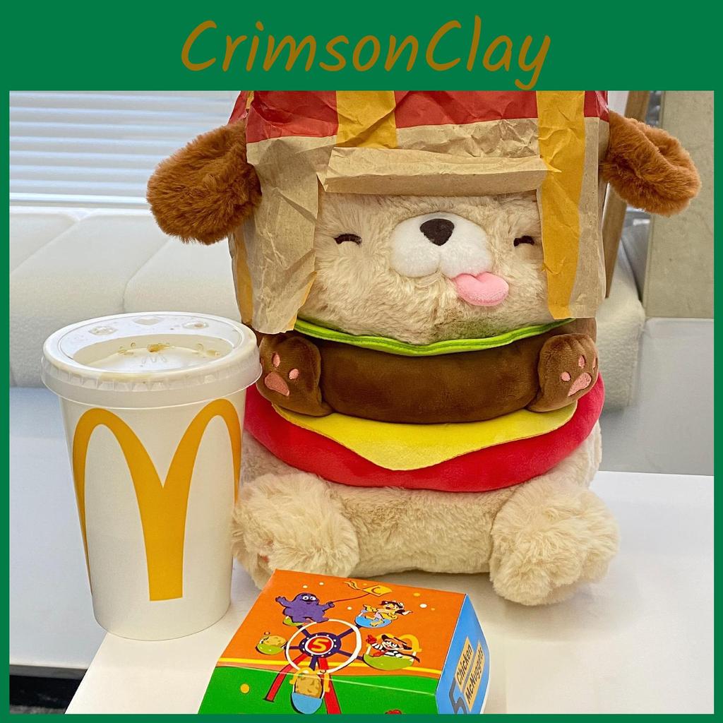 Hamburger Dog Soft Short Fur Plushie Cushion For Girls Bedroom Decor