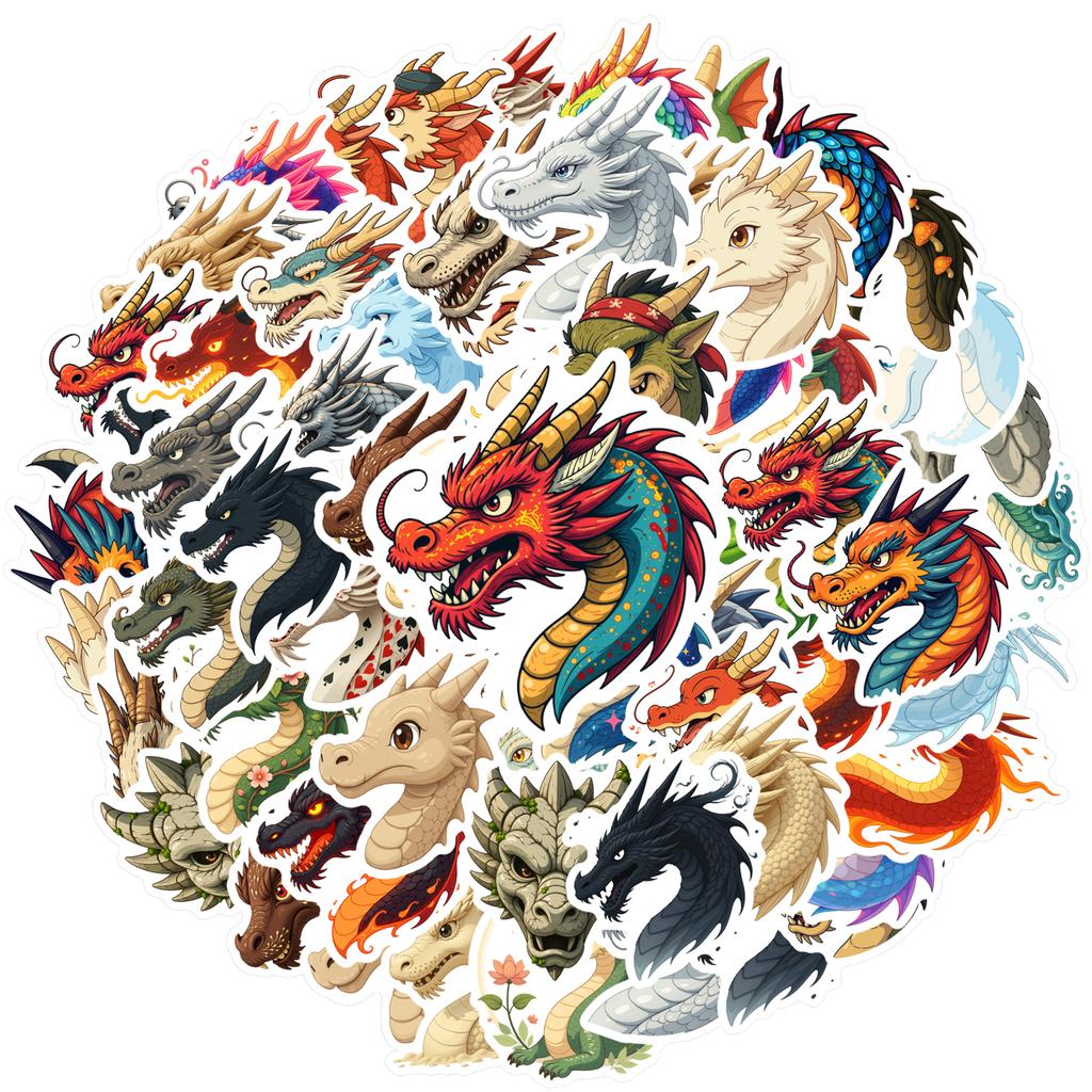 35pcs-100pcs Cartoon Mythical Beasts Stickers Fantasy Dragon Sticker Pack Animal Stickers For Laptop Luggage Scrapbook