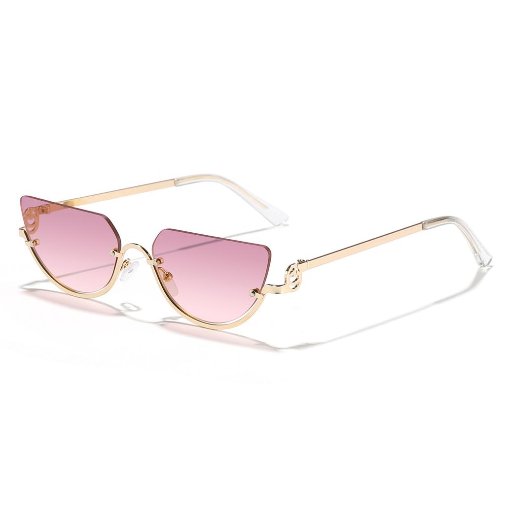 Luxury Designer Triangle Cat Eye Sunglasses Women Vintage Steampunk Half Frame Metal Shades Sun Glasses
