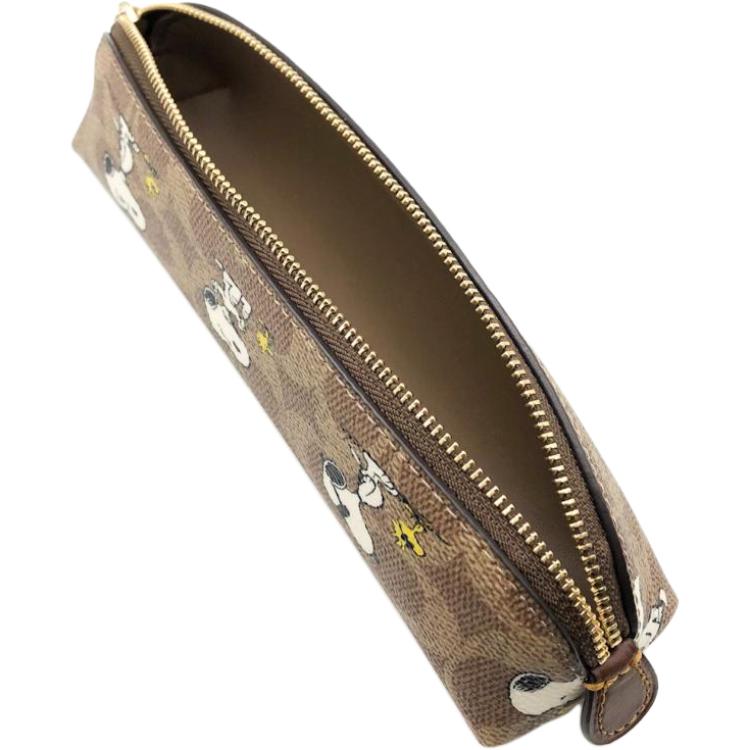 Coach X Peanuts Collaboration 20 Snoopy Print Color Block Design Signature Coated Canvas Travel Storage Bag Small Women bags Brown CBT17-IMY3O