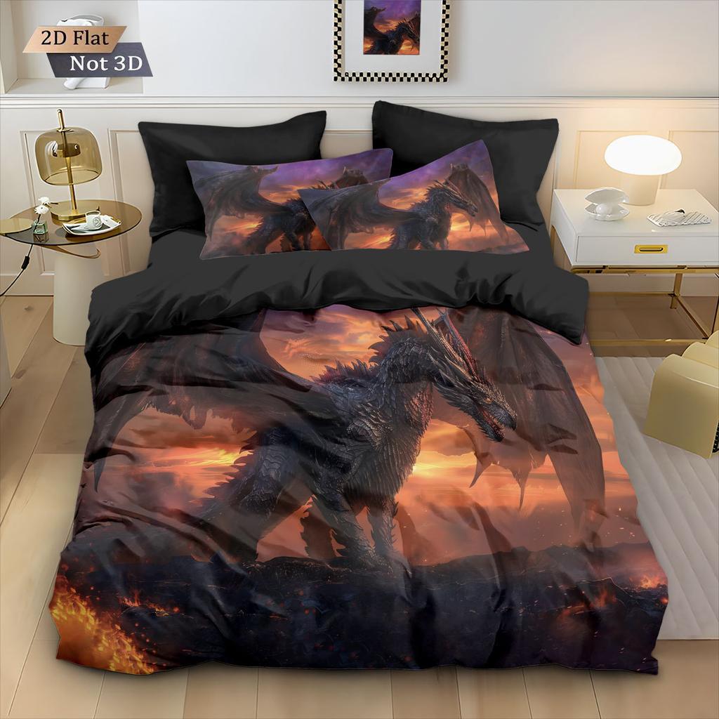 Dangerous Dragon Duvet Cover Set 2/ 3Pcs Quilt Cover Set Dragon Bedding Set Machine Washable Single Double King
