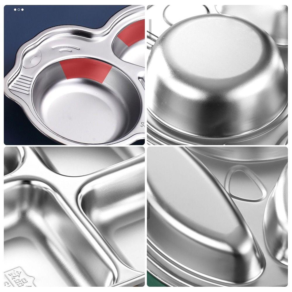 Silver Divided Dinning Plate 304 Stainless Steel Food Container Kid Feeding Service Plate Cartoon Animal Shape Food Tray