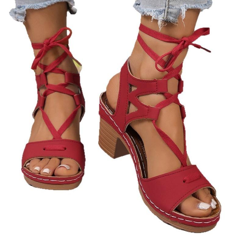 Summer new high-heeled sandals thick straps open-toed sandals large size fashion women's sandals