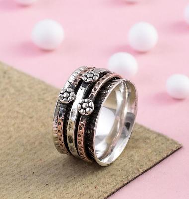 925 Sterling Silver Ring, Statement Ring, Worry Spinner Ring, Meditation Ring, Flower Spinner Ring, Thumb Bend Jewelry, Gift For Her,