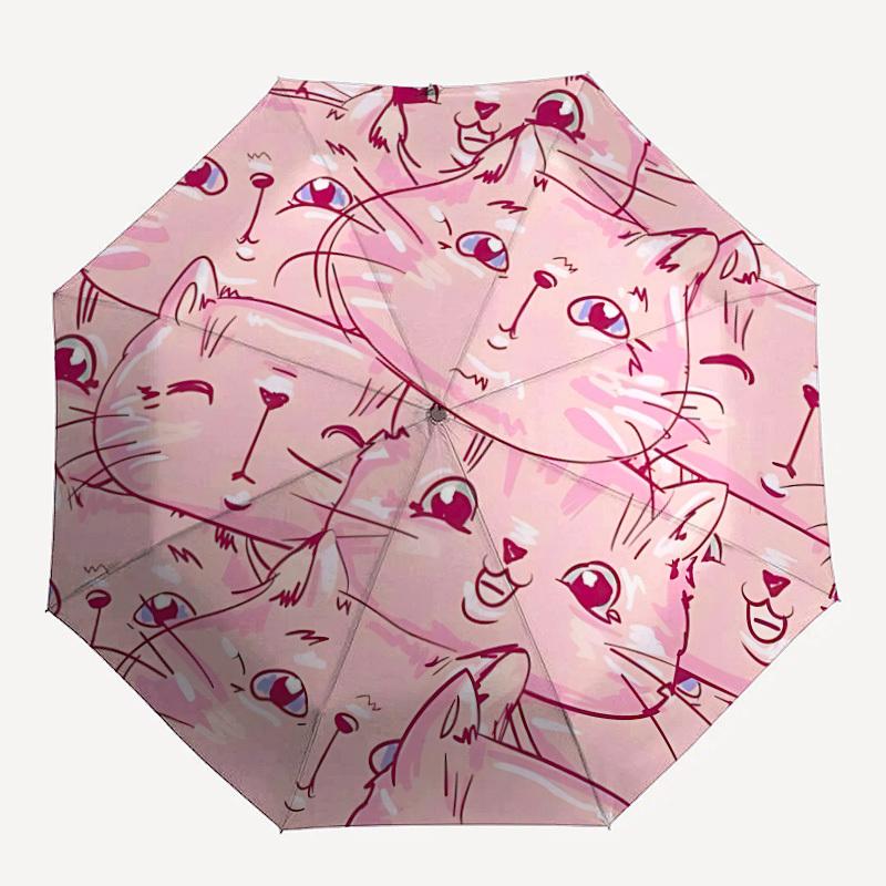 1pc Cat Faces Open/Close Folding Umbrella, All- Portable Umbrella for & Men, Stylish Accessory (Holiday Gift) 8-Rib yy251213166