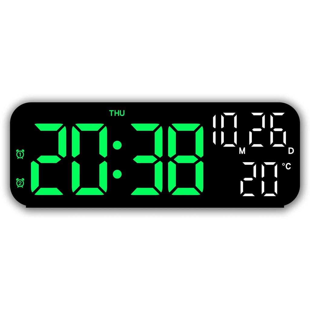 9 Inch Voice Control Digital Alarm Clock Date Time Temperature Display Countdown Dual Alarms 12/24H Electronic LED Alarm Clocks