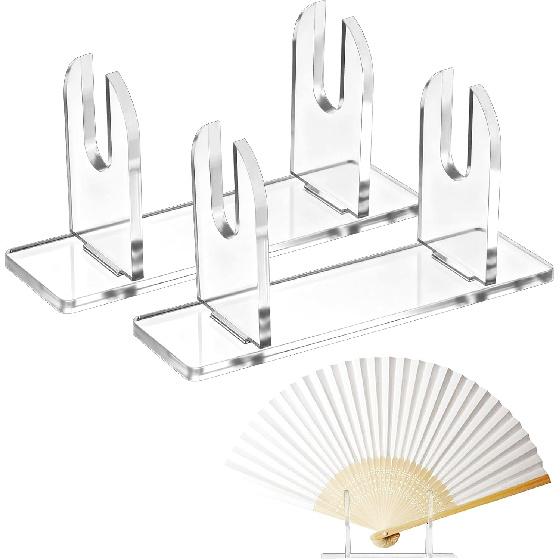 2PCS Acrylic Fan Display Stand, Clear Fan Display Holder Base Easel, Folding Fans Holder Easel, Japanese Chinese Hand Fan Stand, Fans Organizer for