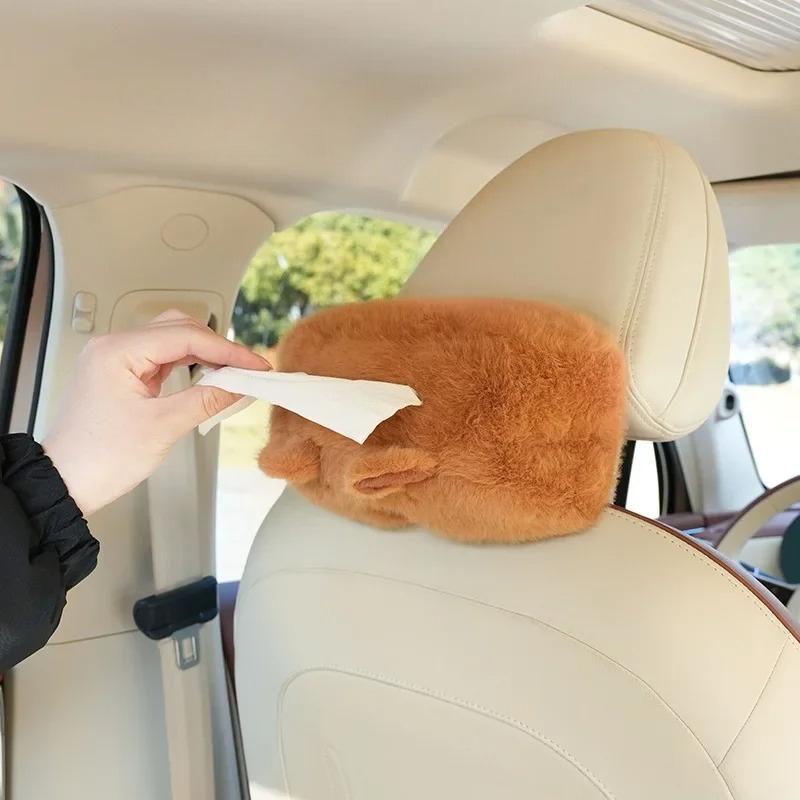 Car Tissue Box Capibala Utility Car Armrest Box Paper Box Cute Cartoon Lady Plush Tissue Box Hanging Inside the Car