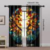 2pc,  Window Drapes Color Mosaic Tree Art 100% Polyester,Without Electricity Family Party Decoration Perfect for Holiday