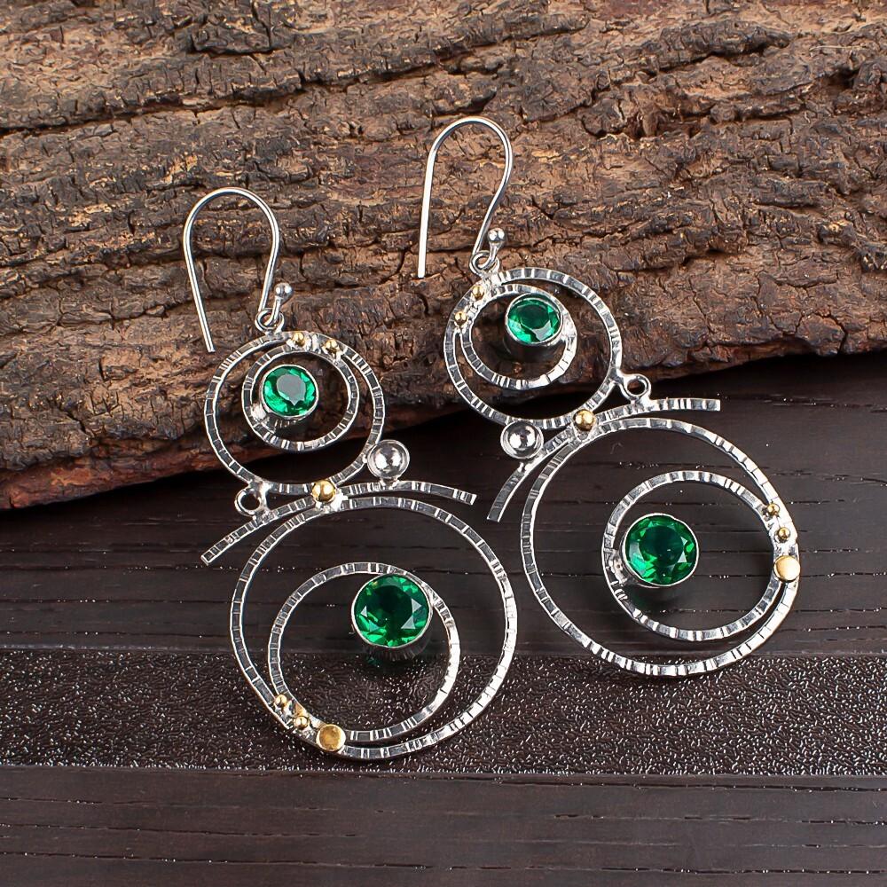 

Хромовый диопсид Драгоценный камень Ручная работа 925 стерлинговое серебро Ювелирные изделия Свадебные серьги EE-76-18