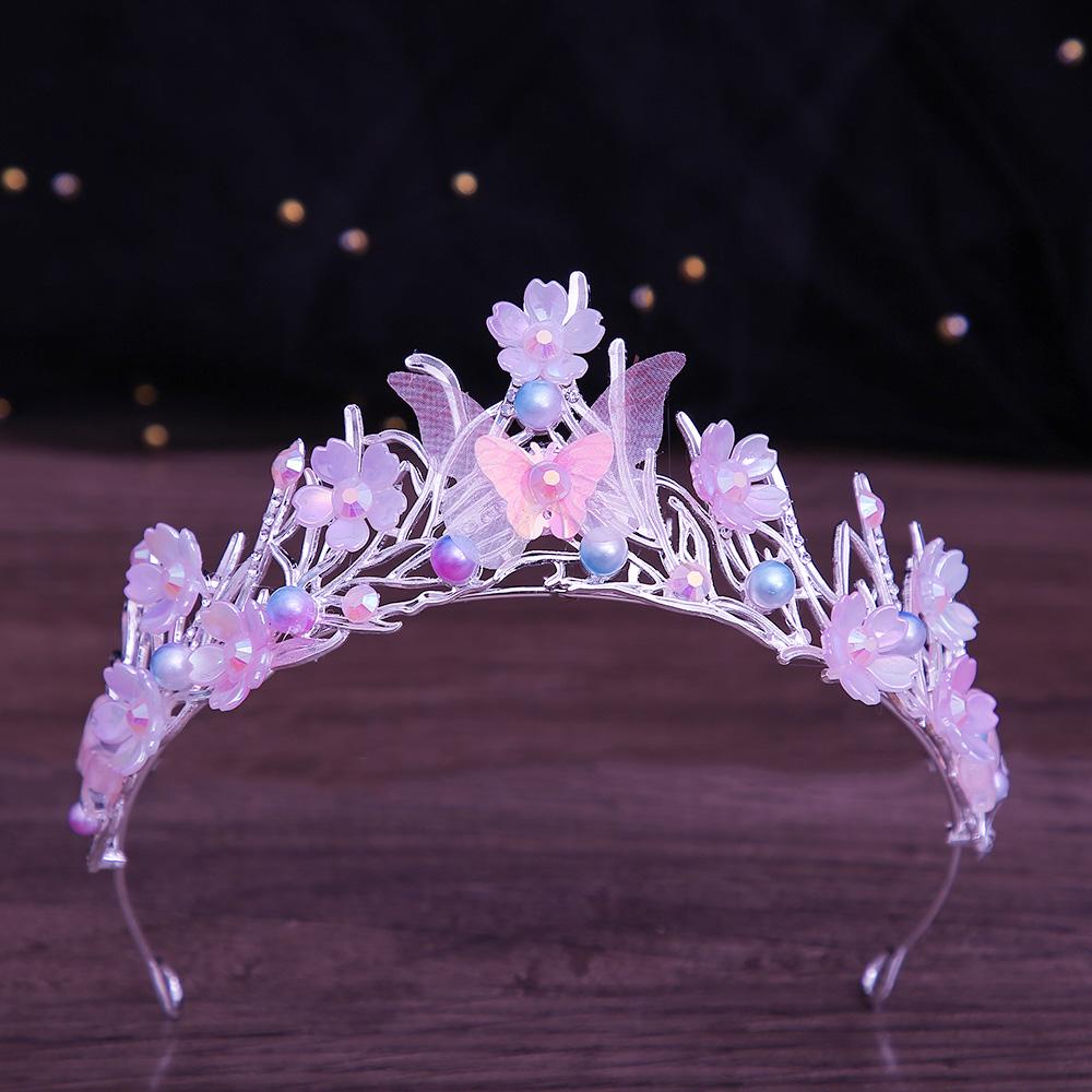 Butterfly Flowers Crown Pearls Hair Accessories for Women Girls Birthday Party Tiaras Costume Natural Hair Dress Jewelry CDN