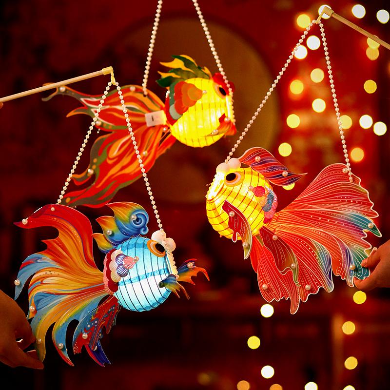 Autumn Festival Fish Lanterns DIY Chinese Paper Lantern Handmade Hanging Fish Lanterns Mid-autumn Party Celebration Decorations