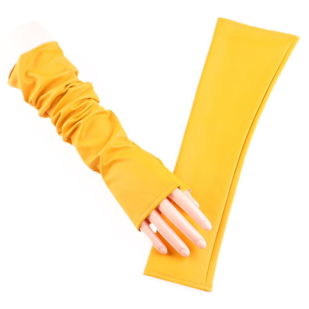 Mănuși de piele lungi pentru femei de club de noapte, design la modă cu blană asortată, performanță de dans, piele, mănuși de piele