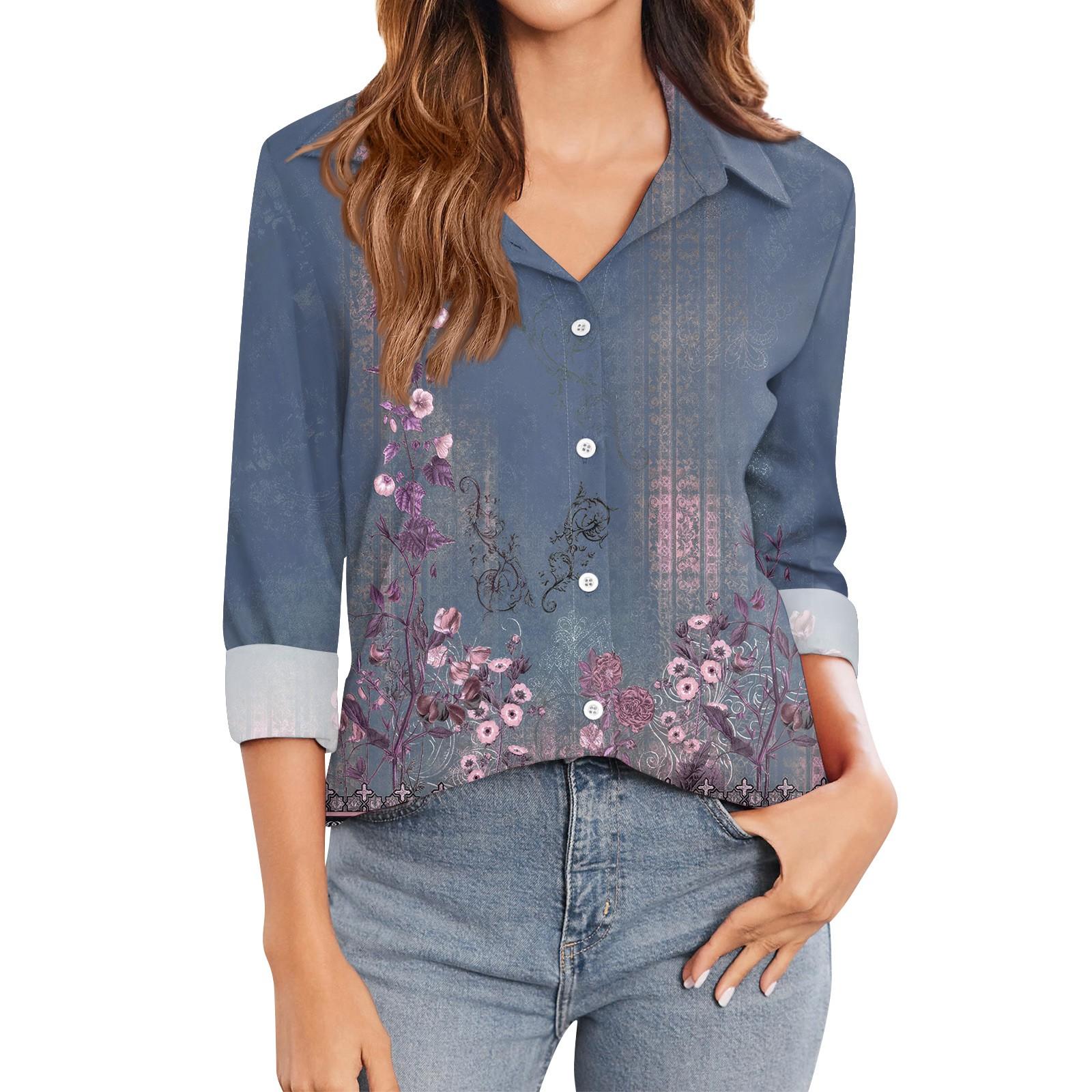 

Женская футболка с принтом, женская рубашка на пуговицах с длинным рукавом, блузка, повседневные топы S тёмно-синий