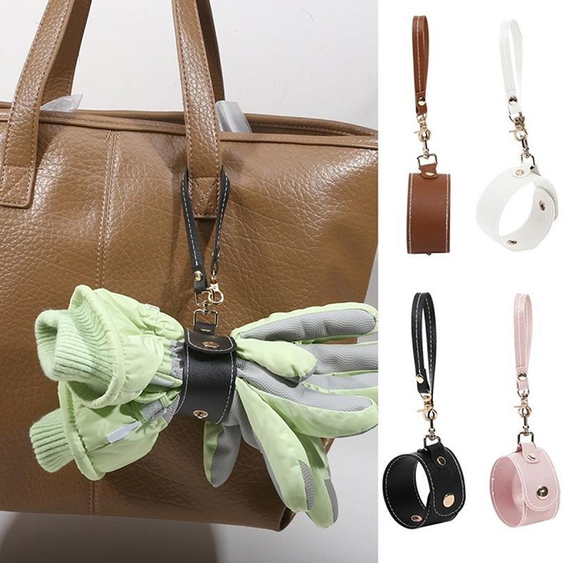 Trendy Solid Color Pu Leather Glove Scarf Holder Strap Outdoor Travel Hat Clip Portable Multifunctional Towel Storage Clip