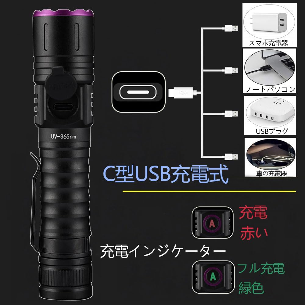 Alonefire SV87 5W Luce Nera Ultravioletta Zoomabile, Potente Luce LED UV con Lunghezza d'onda 365nm, Ricaricabile tramite USB Tipo C, per Anisakis, Luce di Wood