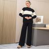 Contrasting Color Splicing Semi-turtleneck Women's Autumn and Winter Lazy Loose Pullover Knitting Two-piece Set