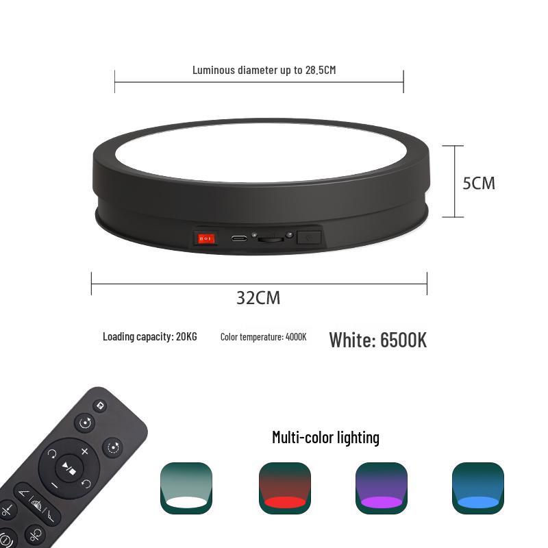 Rechargeable Remote-Control Rotating Display Stand with Colorful Lights for Live Streaming