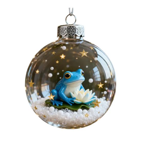 Frog Christmas Ornament Clear Plastic Xmas Hanging Ball with 3D Frog Ornament Holiday Keepsake