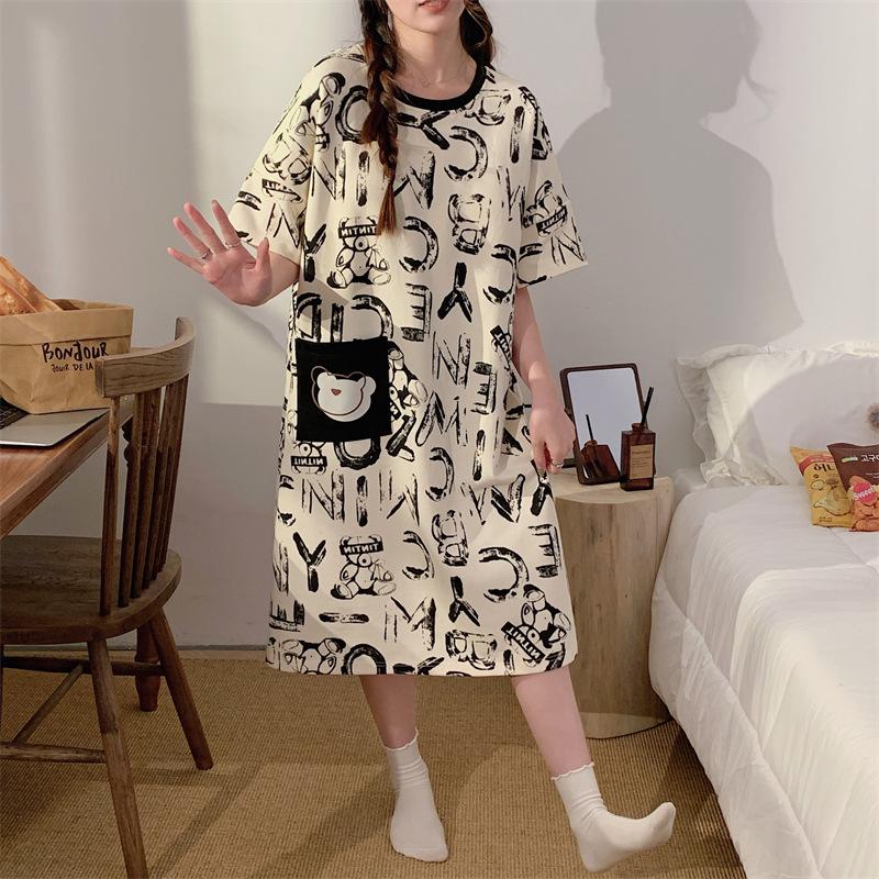 Pajamas Women's Summer Thin Pajamas Short Sleeves Large Size Fat Mm Medium and Long Pajamas Pajamas Loungewear