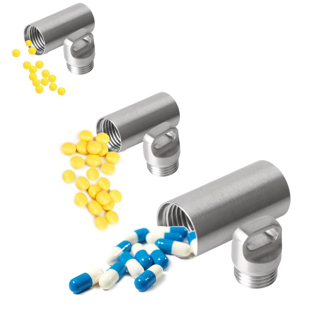 S M L Pill Storage Box Metal Phial Pill Case Portable For Firstaid Camping Pendant Medicine Boxes Waterproof Stainless Steel