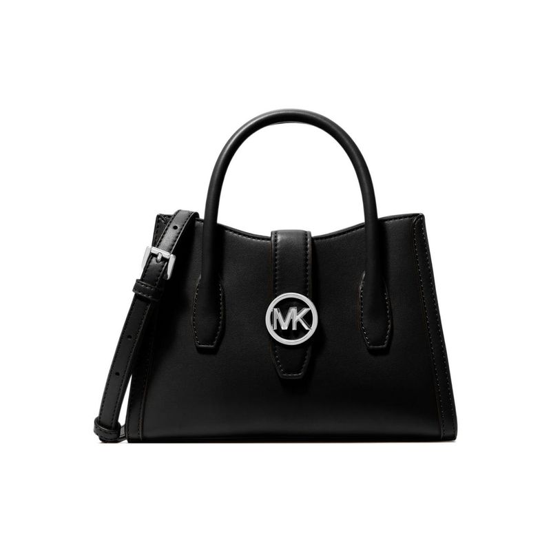 Michael Kors MK Gabby Borsa a mano con logo a lettera argentato, tasca posteriore con chiusura a zip, per donna, colore nero 35S3S5GS5O-001