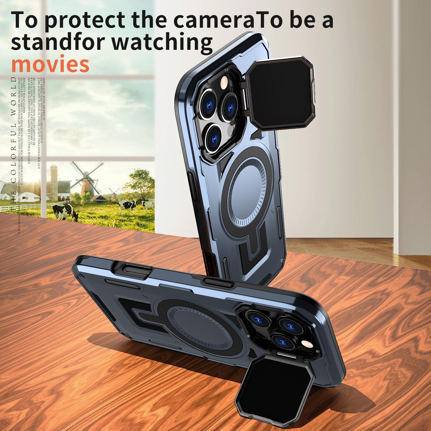 

For iPhone 16 Pro Max Case Compatible with MagSafe Lens Lid Kickstand PC+TPU Back Cover Silver