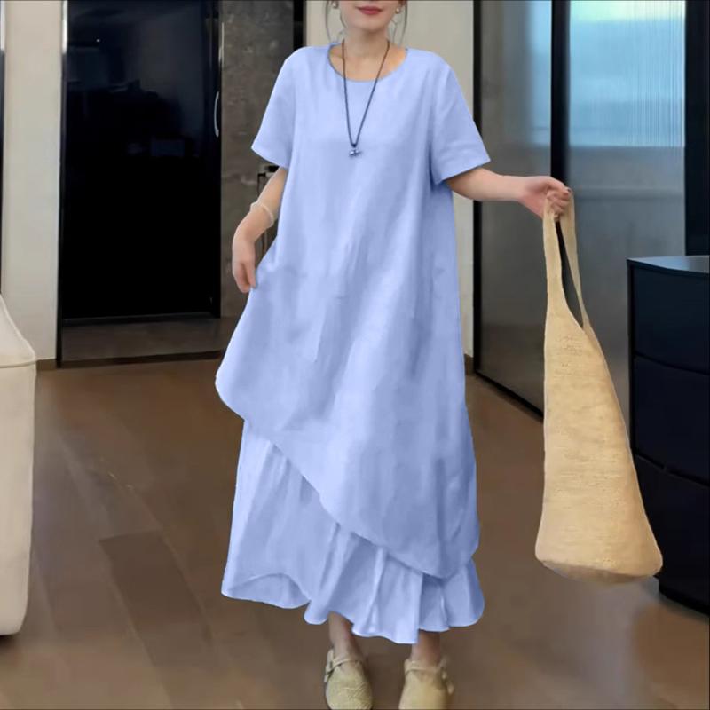 

ZANZEA Women Casual Round Neck Summer Half Sleeve Loose Dress 5XL синій