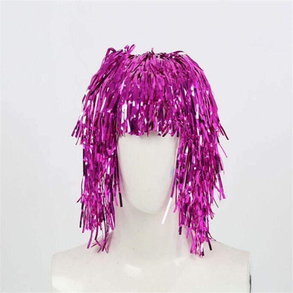 Glitter Halloween Colored Wig Funny Shiny Party Wig Short Foil Tinsel Wigs