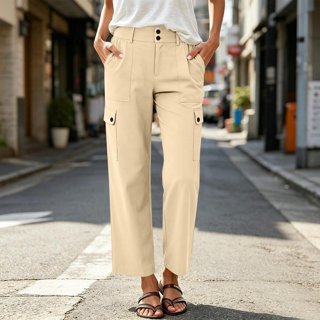 Women's Casual Color Loose Fit Pants with Pockets